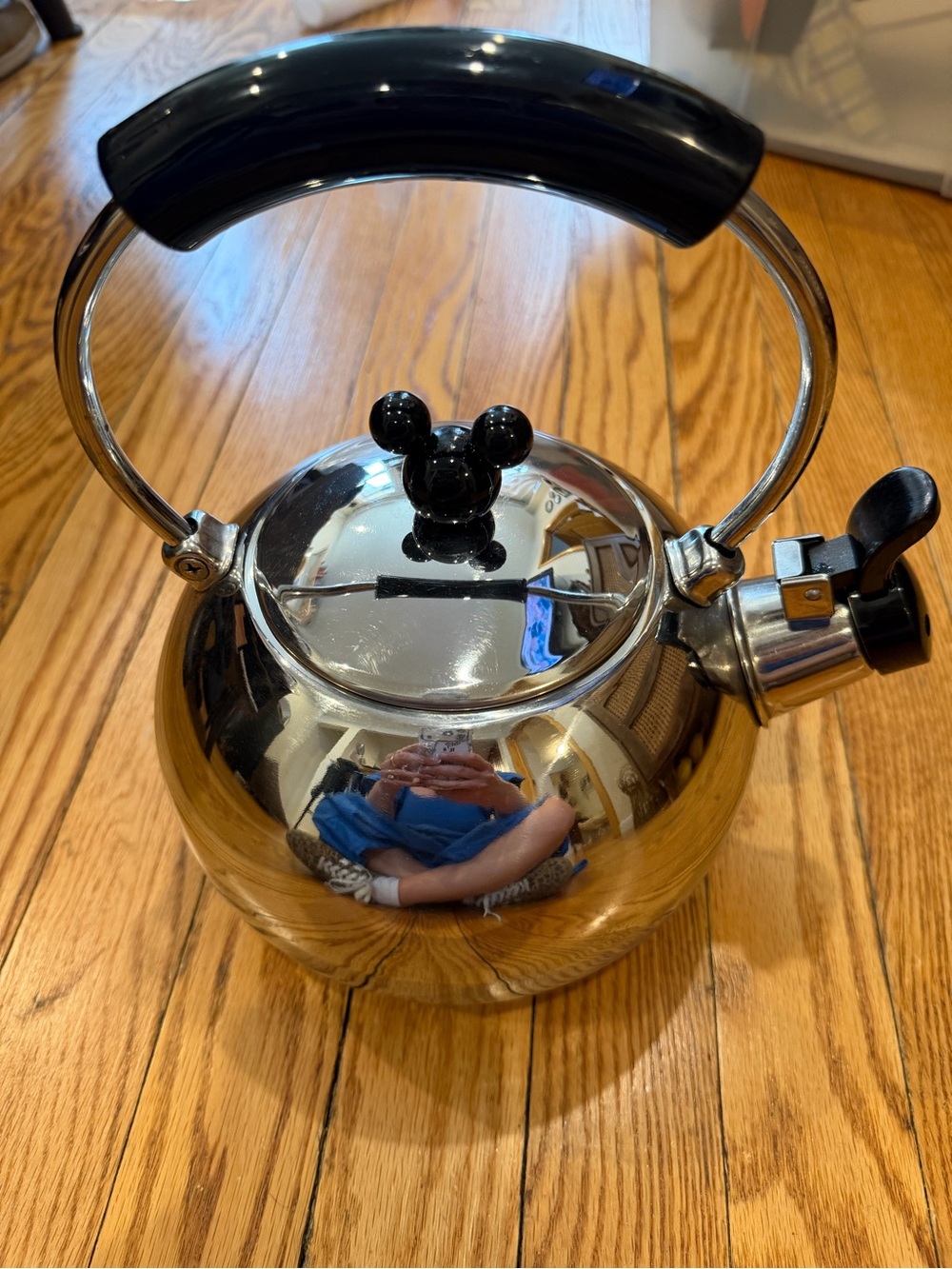 Disney Stainless Steel Whistling Tea Kettle with Black Handle and Mickey Knob